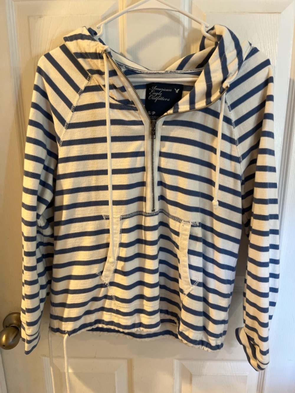American Eagle Striped Hooded Pullover Cinch Hem Size Small